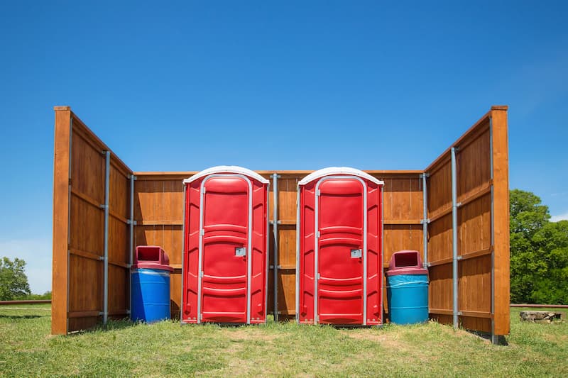 Short-term porta potty units staged for delivery in Bolivar, Missouri
